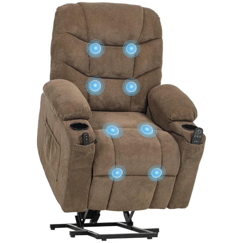 HOMCOM Power Recliner Chair with Massage, Electric Lift Chair for Elderly with Side Pockets, Cup Holders, Remote, Brown
