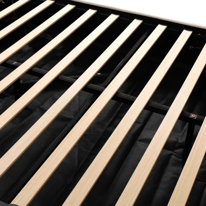 Queen Size Upholstered Platform Bed with Smooth Curved Headboard, Sturdy Bed Frame with Reinforced Slats, 86'' L x 65'' W x 34'' H, White