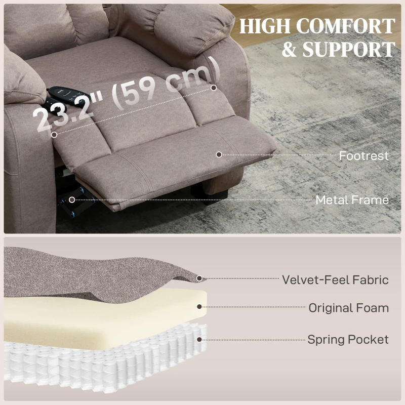 HOMCOM Massage Recliner Chair with Quiet Brushless Motor Pet-Friendly Fabric Power Recliner with 2 Memory Positions Brown