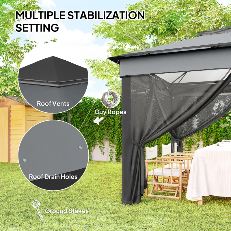 Outsunny 10.7 x 10.7ft Pop Up Gazebo, Adjustable Instant Sun Shelter with UV30+ Roof Cover, Removable Mesh Curtains, Dark Grey