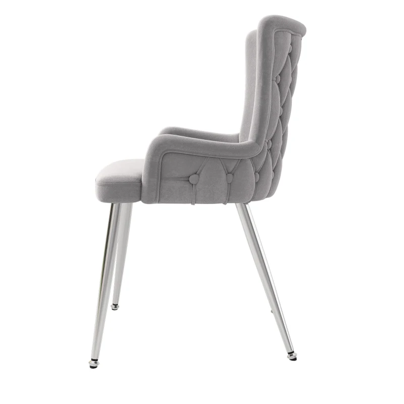 Set of 6 Velvet Dining Chairs with Electroplated Metal Legs, Upholstered Leisure Chairs for Homes, Condos, 21.5'' L x 20.5'' W x 33.5'' H, Gray+Silver