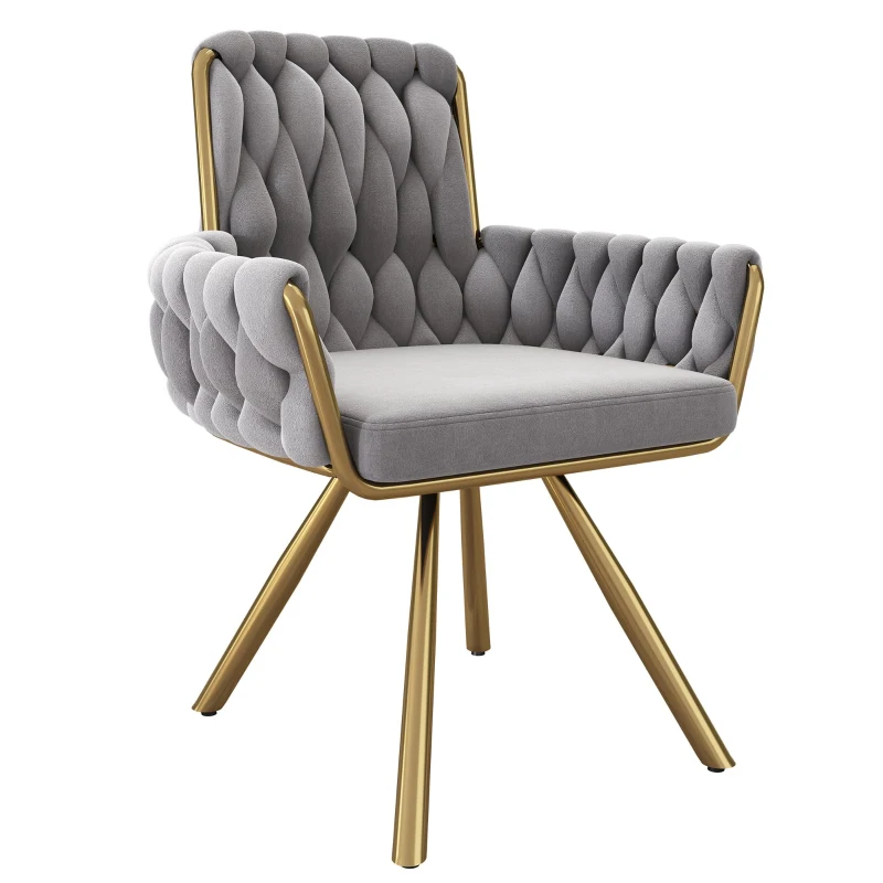 Set of 2 Velvet Dining Chairs with Upholstered Ergonomic Seats, Industrial-Chic Swivel Chairs with Metal Legs, 25'' L x 25'' W x 34'' H, Gray