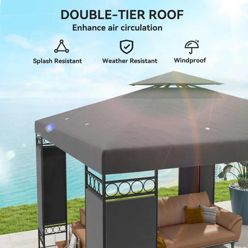Outsunny 10 x 10 FT Canopy Gazebo, Double Roof Patio Gazebo with Screen Panels and Metal Frame for Deck, Backyard, Dark Grey