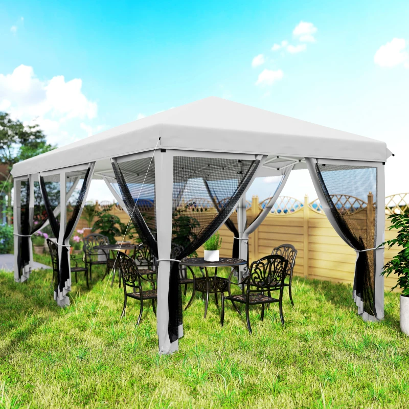Outsunny 10' x 20' Pop Up Canopy Tent Gazebo with Removable Mesh Sidewall Netting, Carry Bag for Backyard Patio Outdoor, White