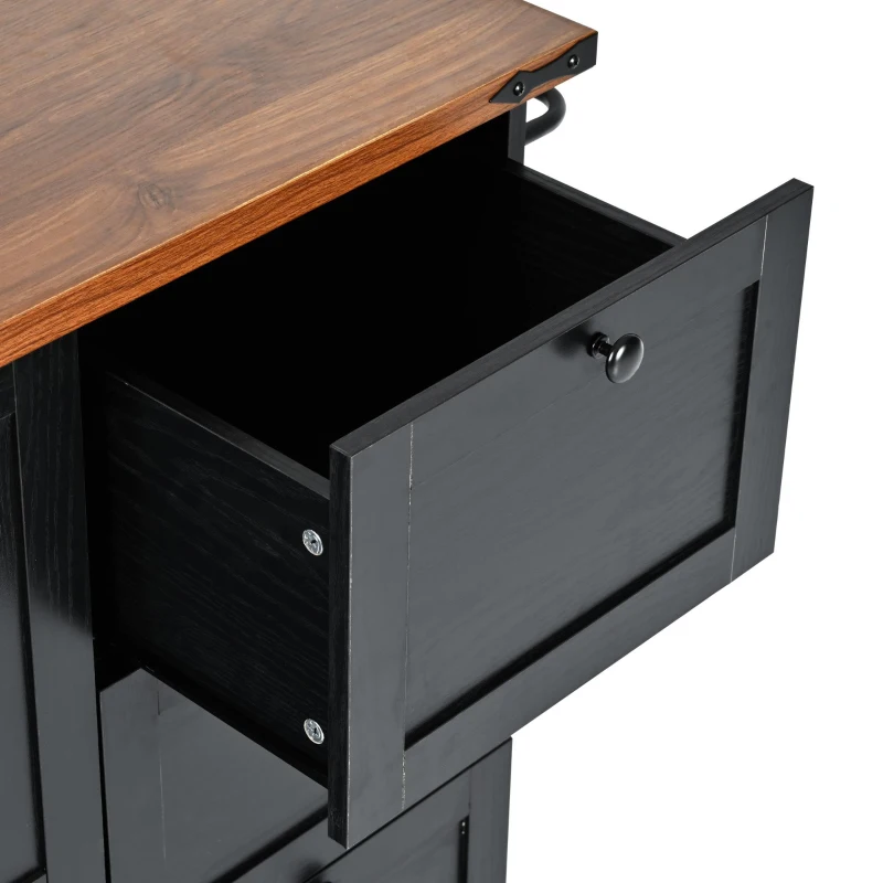 Large Kitchen Island with Built-in Power Outlet and 2 USB Ports, Rolling Kitchen Cart with Large Drop Leaf, 54.5'' L x 28.5'' W x 36.5'' H, Black