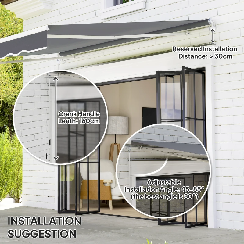 Outsunny 8' x 7' Retractable Awning, Patio Awnings, Sunshade Shelter with 280 g/m² UV & Water-Resistant Fabric, Dark Grey