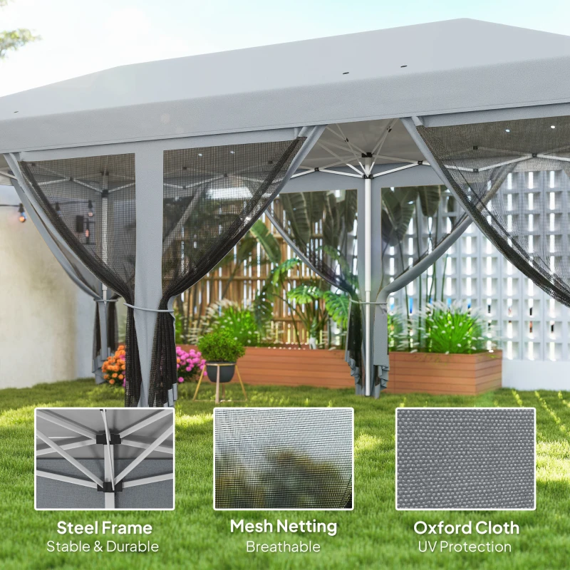 Outsunny 10' x 20' Pop Up Canopy Tent Gazebo with Removable Mesh Sidewall Netting, Carry Bag for Backyard Patio Outdoor, Grey