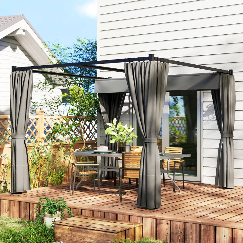 Outsunny 10' x 10' Retractable Pergola Canopy with Sidewalls, Metal Outdoor Gazebo Sun Shade Shelter, Dark Grey