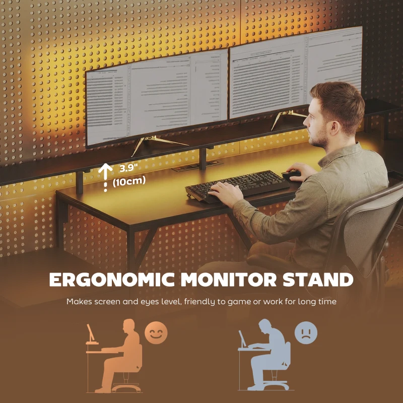 HOMCOM 76" Gaming Desk, Reversible Computer Table with RGB Lights, USB Ports, Monitor Stand and 2 Fabric Drawers, Black