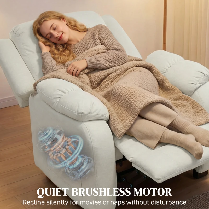 HOMCOM Massage Recliner Chair with Quiet Brushless Motor Pet-Friendly Fabric Power Recliner with 2 Memory Positions Cream White