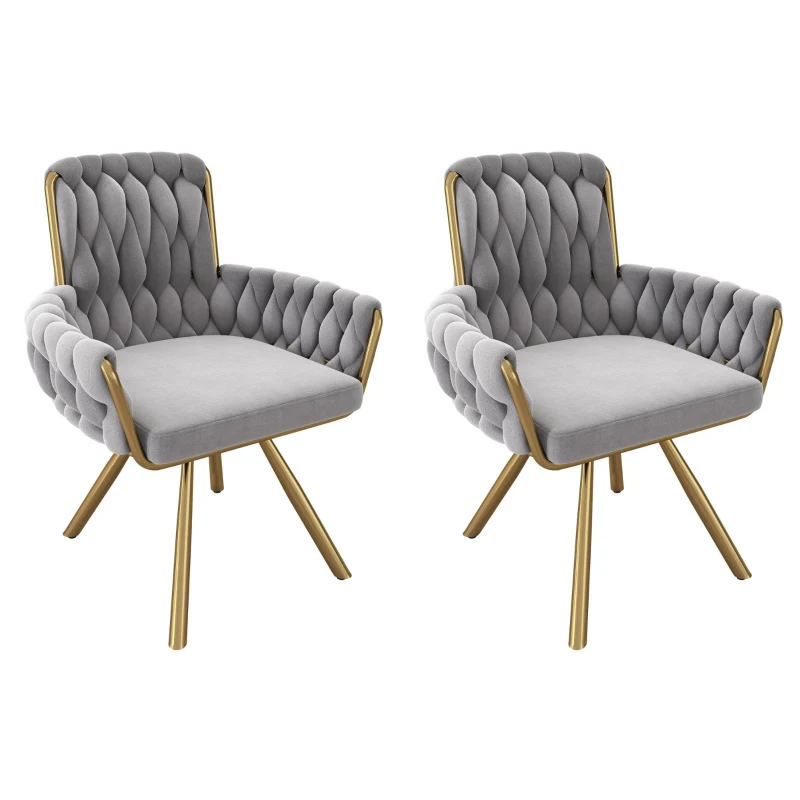 Set of 2 Velvet Dining Chairs with Upholstered Ergonomic Seats, Industrial-Chic Swivel Chairs with Metal Legs, 25'' L x 25'' W x 34'' H, Gray