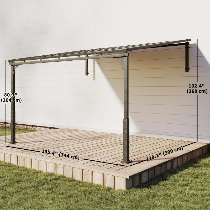 Outsunny 11' x 10' Outdoor Pergola, Wall Mounted Hardtop Lean-to Gazebo with Polycarbonate Roof and Metal-Aluminium Frame