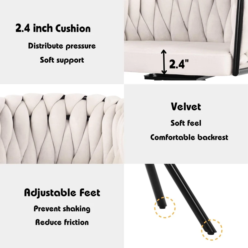 Set of 6 Velvet Dining Chairs with 4 Metal Support Legs, Swivel Upholstered Chairs with Ergonomic Support, 23'' L x 21'' W x 28.5'' H, Beige