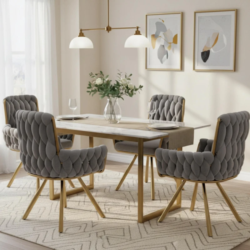 Set of 4 Velvet Dining Chairs with Upholstered Ergonomic Seat, Modern Swivel Chairs for Dining & Living Rooms, 25'' L x 25'' W x 34'' H, Gold+Gray