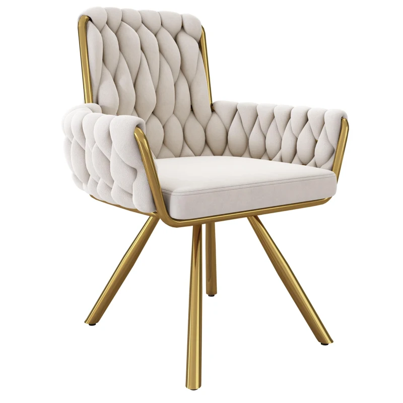 Set of 4 Velvet Tufted Dining Chairs with Ergonomic Support, Industrial-Chic Swivel Chairs with Metal Legs, 25'' L x 25'' W x 34'' H, Beige+Gold