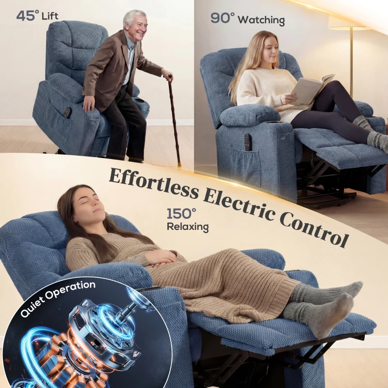 HOMCOM Power Recliner Chair with Massage, Electric Lift Chair for Elderly with Side Pockets, Cup Holders, Remote, Blue