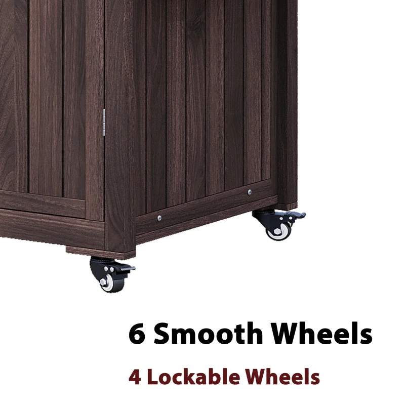 Outdoor Kitchen Island with Stainless Steel Top, Adjustable 5‑Level Shelves, Fir Wood Grill Cart with Drawer, 66.5'' L x 23'' W x 34.5'' H, Dark Brown