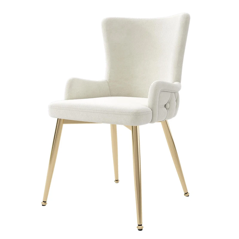 Set of 2 Modern Velvet Dining Chairs with Plush Padding, Upholstered Leisure Chairs with Sturdy Metal Legs, 21.5'' L x 20.5'' W x 33.5'' H, Beige