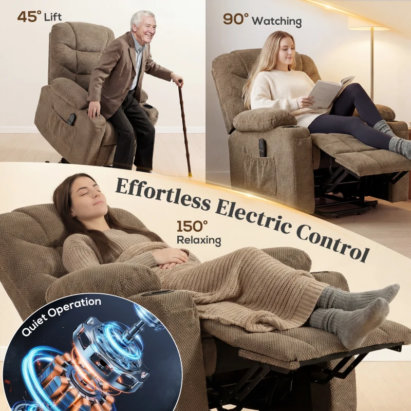 HOMCOM Power Recliner Chair with Massage, Electric Lift Chair for Elderly with Side Pockets, Cup Holders, Remote, Brown