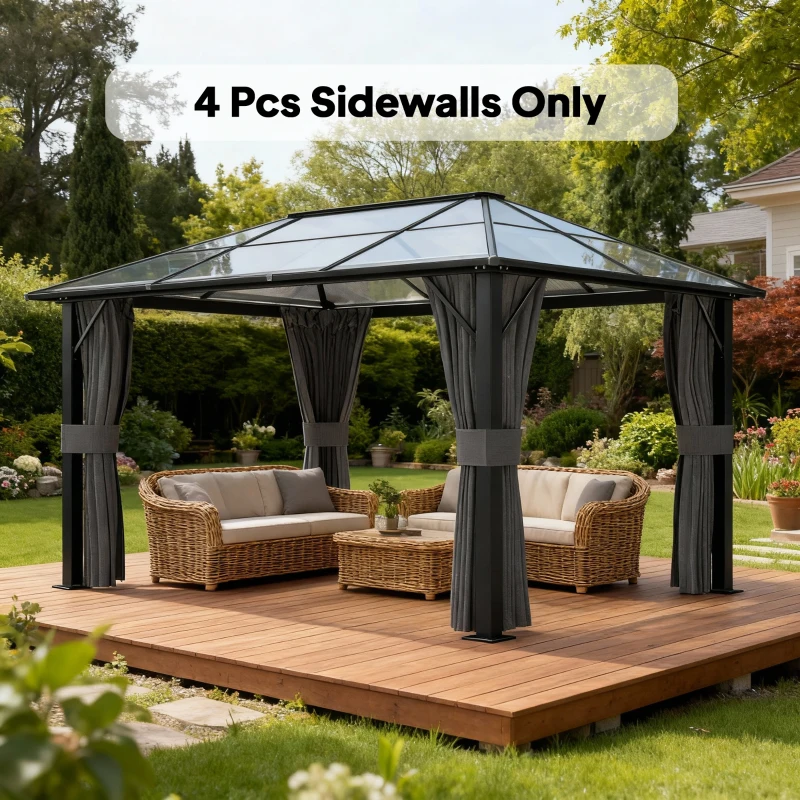 Outsunny 10' x 13' Universal Gazebo Sidewall Set with 4 Panels, Hooks/C-Rings Included for Pergolas & Cabanas, Grey
