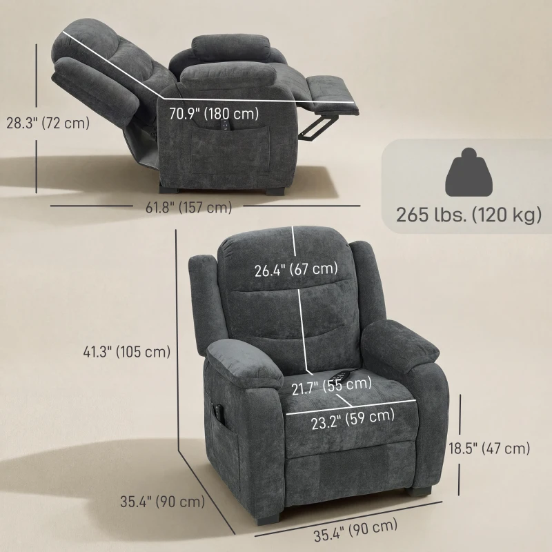 HOMCOM Massage Recliner Chair, Power Recliner with Quiet Brushless Motor, Remote, Pockets, 2 Memory Positions, Dark Grey