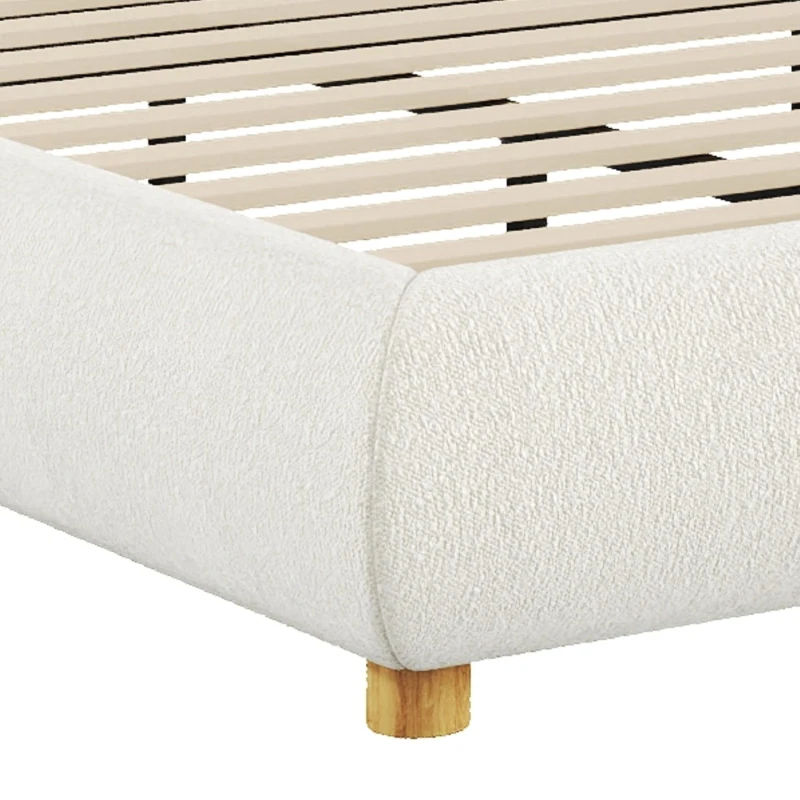 King Size Platform Bed with Integrated Mattress Retainer, Boucle Fabric, Solid Bedboard with Low-Profile Frame, 86.5'' L x 80'' W x 41'' H, White