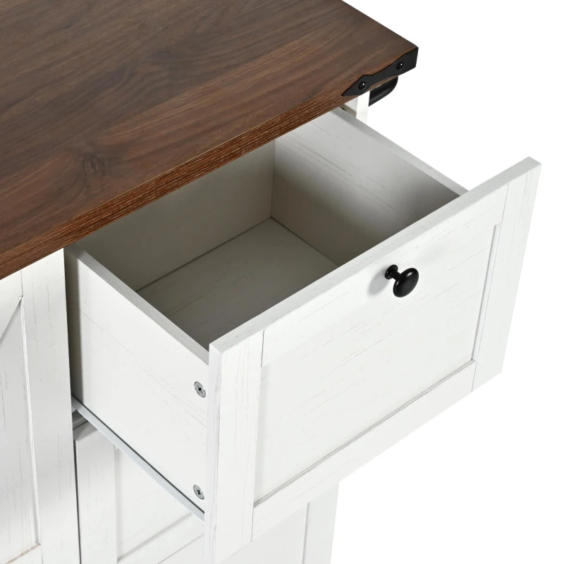 Farmhouse Kitchen Island with 2 Barn Doors, 3 Smooth-Glide Drawers, Rolling Kitchen Cart with Locking Wheels, 54.5'' L x 28.5'' W x 36.5'' H, White