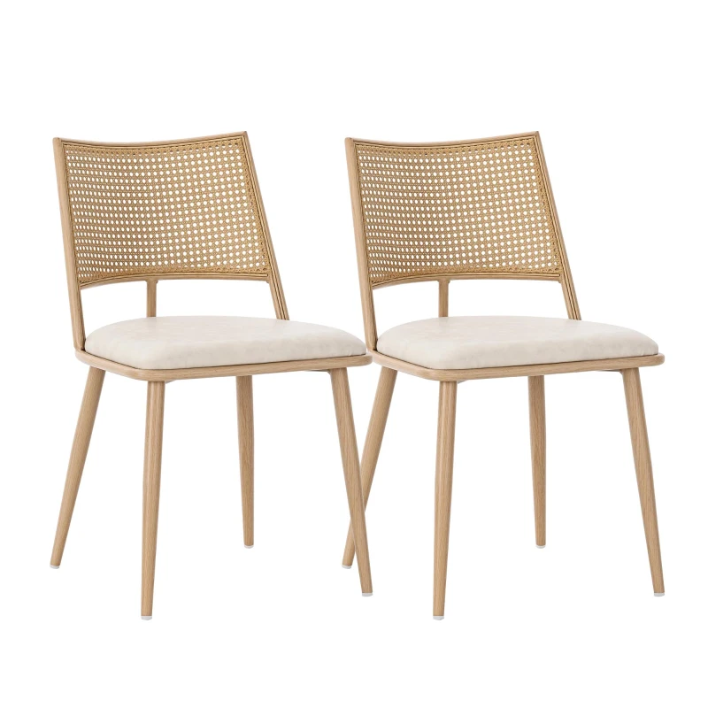 Set of 2 Modern Dining Chairs with PE Rattan Backrest, Ergonomic Side Chairs for Restaurant, 19.5'' L x 19'' W x 31.5'' H, Beige+Natural