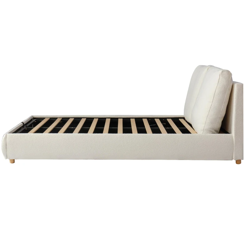 Queen Size Hydraulic Lift Storage Bed with Removable-Washable Headrests, Solid Bed Frame with Padded Cushions, 91'' L x 64'' W x 37'' H, White