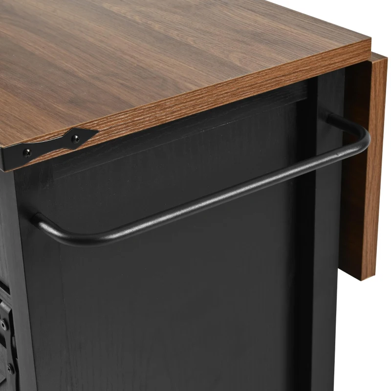 Large Kitchen Island with 2 Sliding Barn Doors and 3 Drawers, Rolling Island with Built-In Power Outlet, 53.5'' L x 18.5'' W x 37'' H, Black