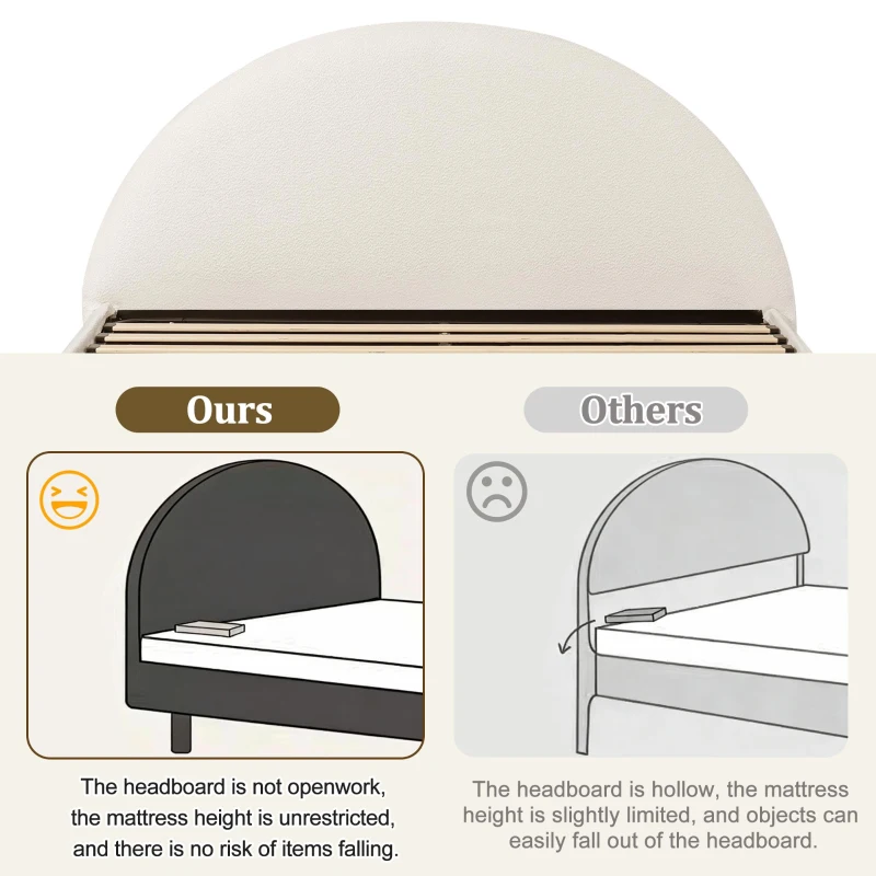 King Size Platform Bed with Integrated Mattress Retainer, Boucle Fabric, Solid Bedboard with Low-Profile Frame, 86.5'' L x 80'' W x 41'' H, White