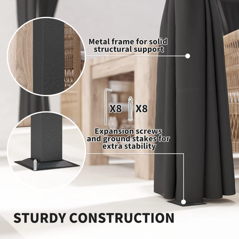 Outsunny 10' x 10' Retractable Pergola Canopy with Sidewalls, Metal Outdoor Gazebo Sun Shade Shelter, Dark Grey