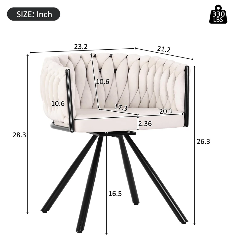 Set of 2 Velvet Dining Chairs with Sturdy Metal Legs and Adjustable Feet, Swivel Ergonomic Chairs with Cushion, 23'' L x 21'' W x 28.5'' H, Beige