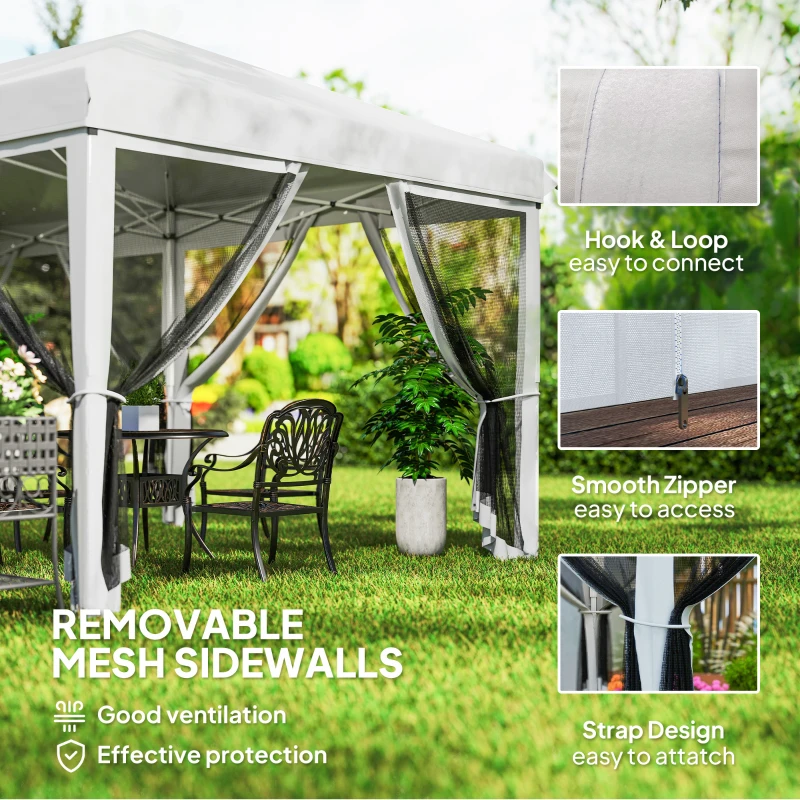 Outsunny 10' x 20' Pop Up Canopy Tent Gazebo with Removable Mesh Sidewall Netting, Carry Bag for Backyard Patio Outdoor, White