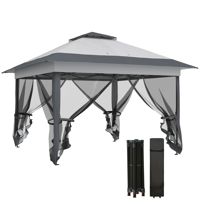 Outsunny 12' x 12' Foldable Pop-up Party Tent Instant Canopy Sun Shade Gazebo Shelter with Steel Frame, Dark Grey