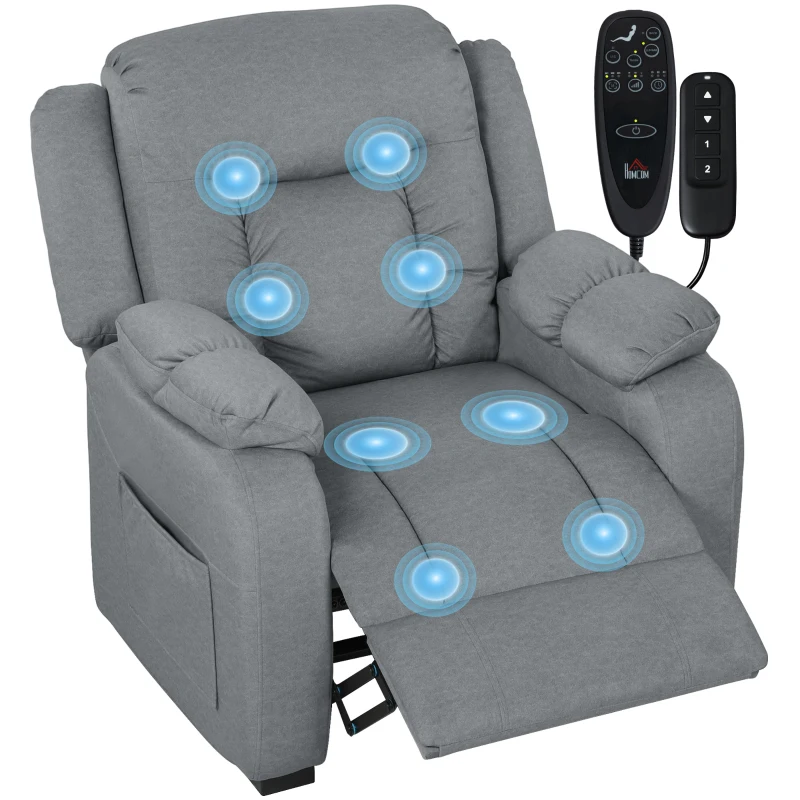 HOMCOM Massage Recliner Chair with Quiet Brushless Motor Pet-Friendly Fabric Power Recliner with 2 Memory Positions Grey