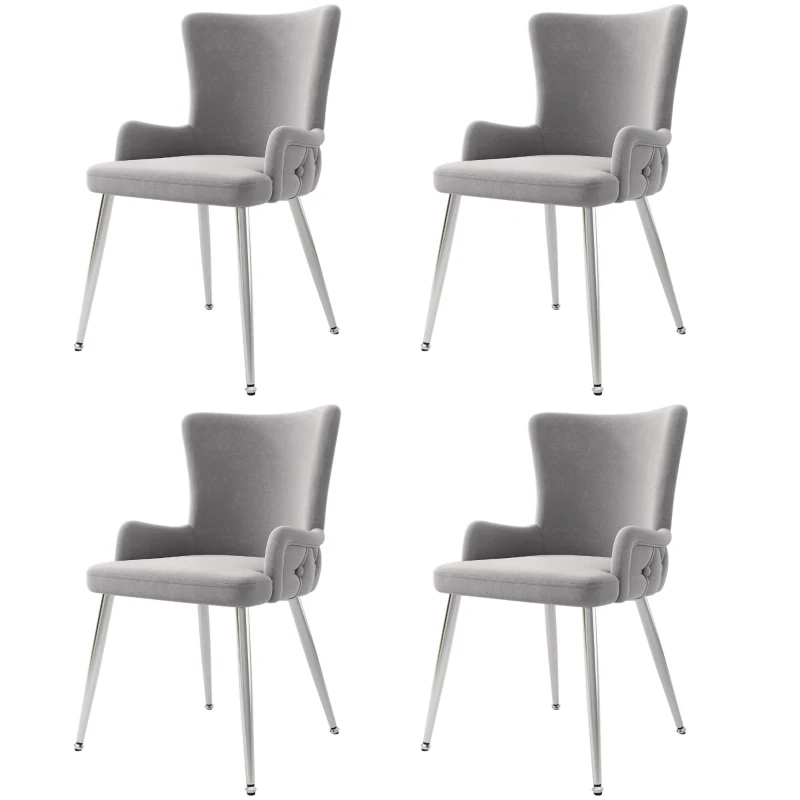 Set of 4 Velvet Dining Chairs with 4 Metal Support Legs, Upholstered Leisure Accent Chair for Modern Condos, 21.5'' L x 20.5'' W x 33.5'' H, Gray