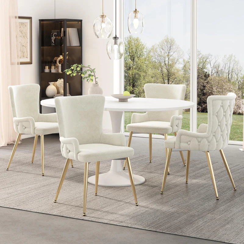 Set of 4 Velvet Dining Chairs with Solid Wood Frame and Iron Legs, Upholstered Leisure Chair for Families, 21.5'' L x 20.5'' W x 33.5'' H, Beige