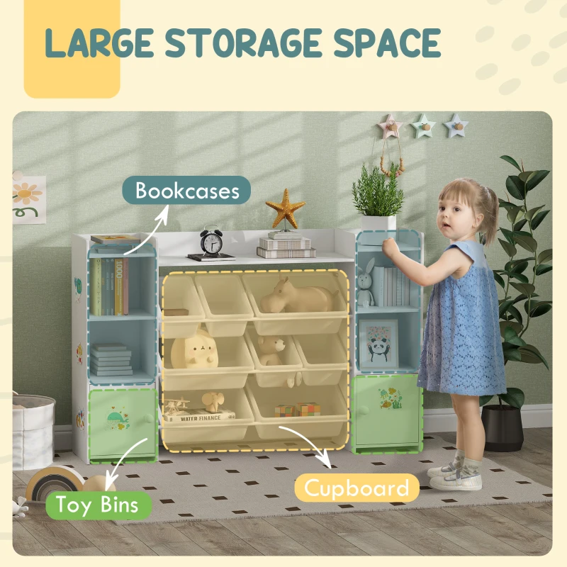 Qaba Kids Toy Organizers and Storage with 8 Removable Storage Bins and Bookshelf, White