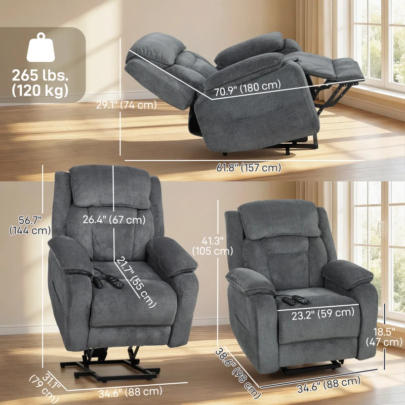 HOMCOM Power Recliner Chair with Massage, Electric Lift Chair for Elderly with Side Pockets, 2 Memory Positions, Remote, Grey
