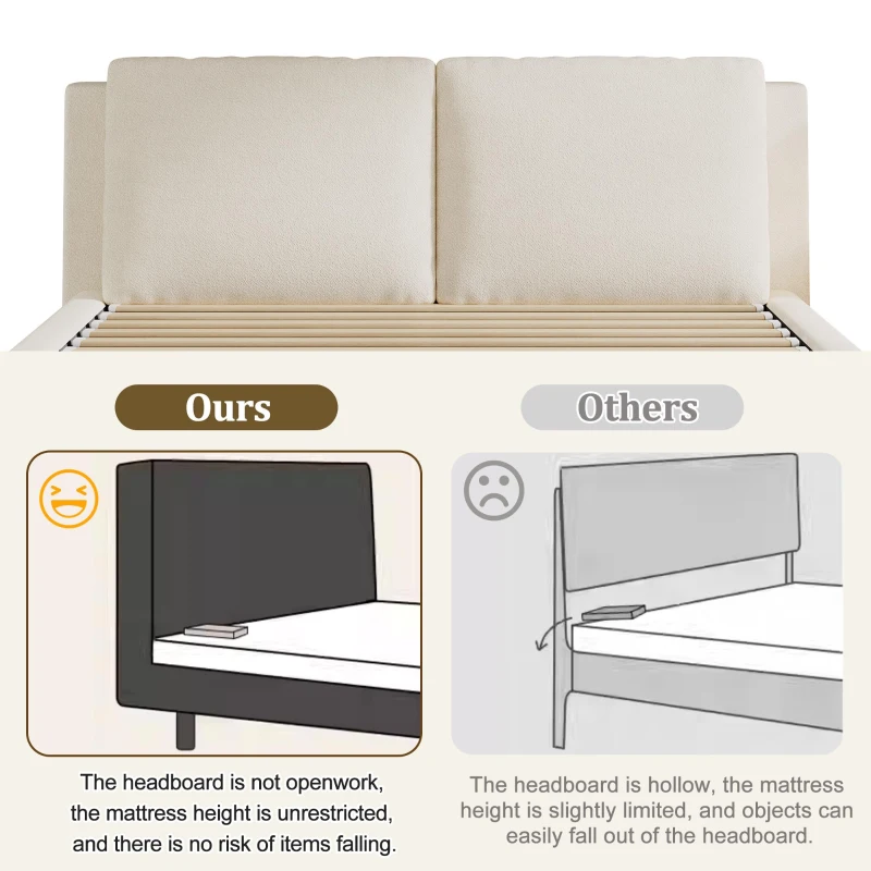 King Size Hydraulic Lift Storage Platform Bed with Washable Headrests, Sturdy Bed Frame with padded cushions, 91'' L x 80'' W x 37'' H, White