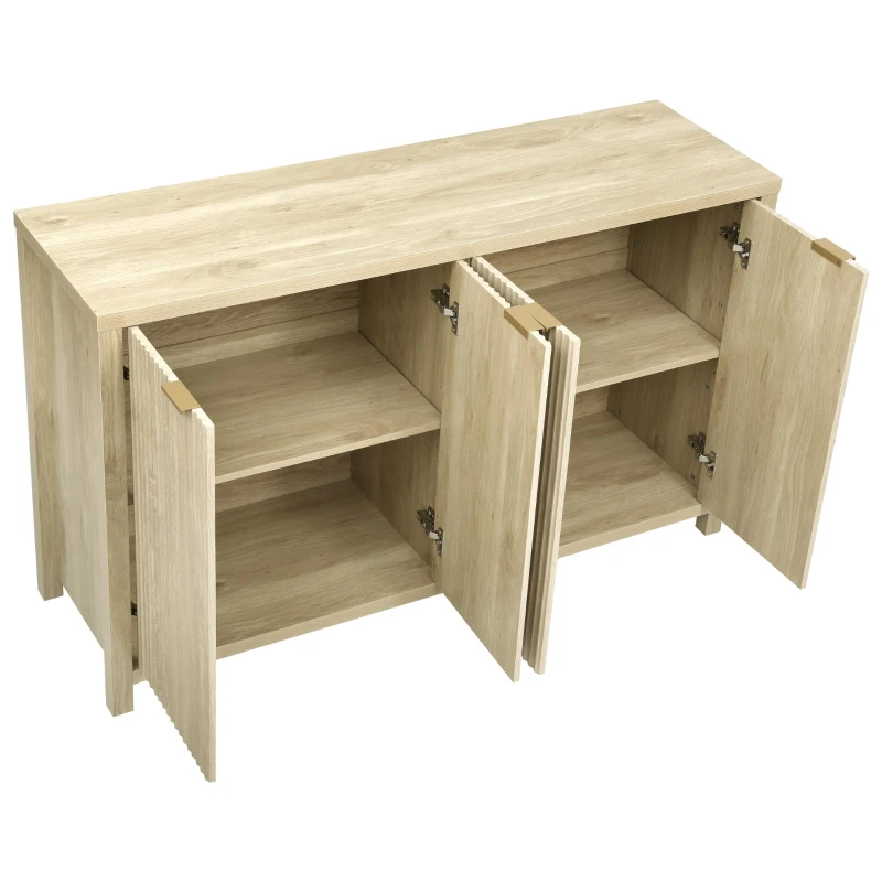 Fluted Buffet Sideboard with 4-Door Cabinet, Adjustable Shelves, Farmhouse Storage with Soft-Close Hinges, 55'' L x 15.5'' W x 33'' H, Natural