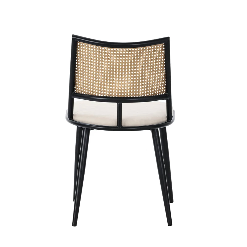 Set of 6 Modern Dining Chairs with PE Rattan Backrest, Ergonomic Side Chairs for Home or Restaurant, 19.5'' L x 19'' W x 31.5'' H, Black+Natural