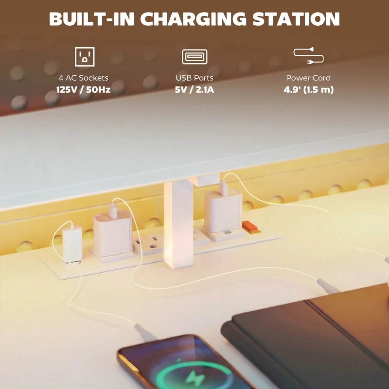 HOMCOM 76" Gaming Desk, Reversible Computer Table with RGB Lights, USB Ports, Monitor Stand and 2 Fabric Drawers, White