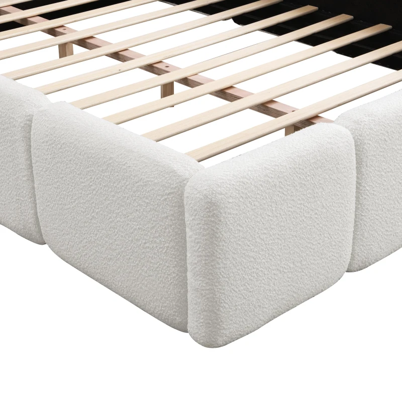 Queen Size Platform Bed with Padded Headboard, Embedded Mattress Retainer, Solid Bedboard with Wood Frame, 88.5'' L x 67'' W x 11.5'' H, White