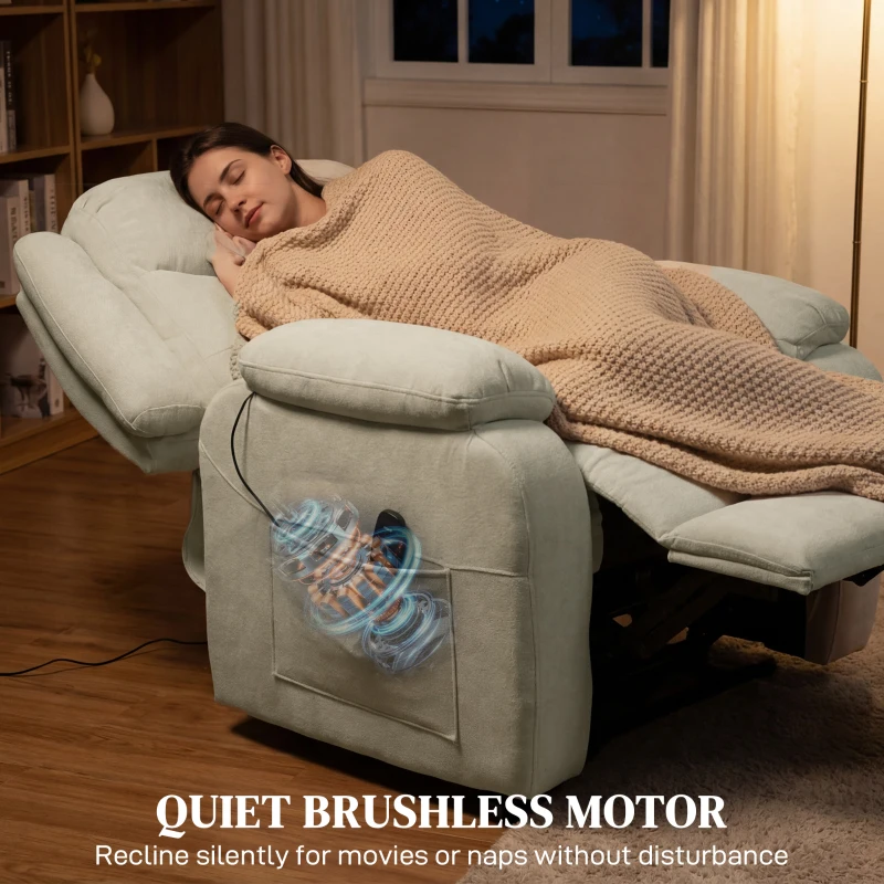 HOMCOM Massage Recliner Chair, Power Recliner with Quiet Brushless Motor, Remote, Pockets, 2 Memory Positions, Beige