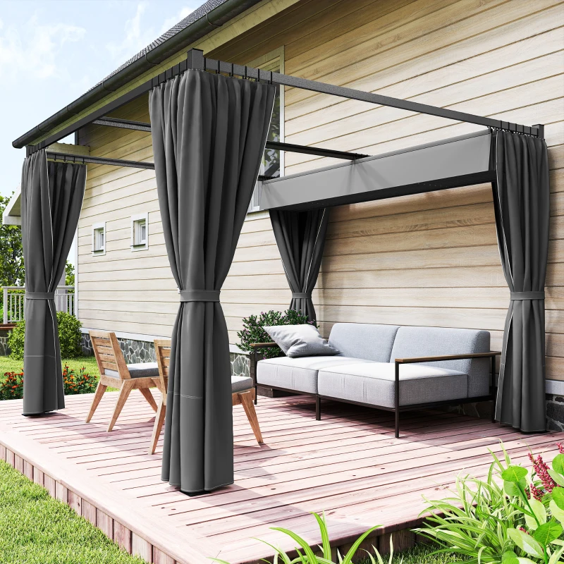 Outsunny 10' x 10' Retractable Pergola Canopy with Sidewalls, Metal Outdoor Gazebo Sun Shade Shelter, Dark Grey