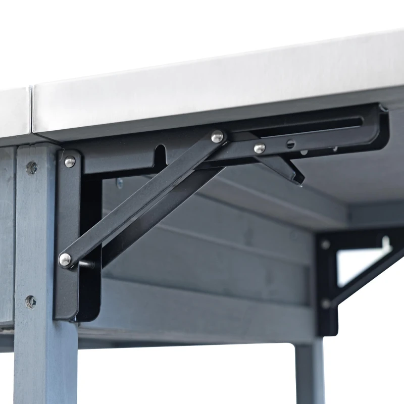 Outdoor Grill Cart with Stainless Steel Top and Large Drawer, Solid Fir Wood Storage Cabinet with Drop Leaf, 40.5'' L x 21'' W x 36'' H, Blue+Grey