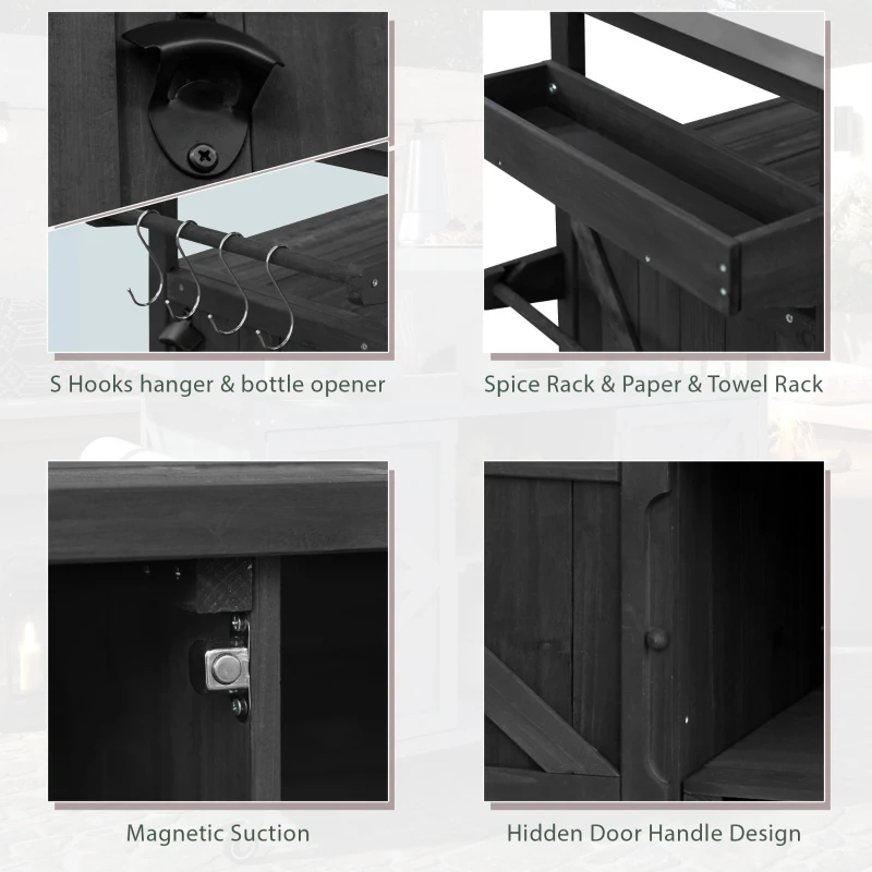 Outdoor Kitchen Island with Internal Racks and Removable Towel Holder, Rolling Bar Cart with Adjustable Shelves, 50'' L x 18.5'' W x 36'' H, Black