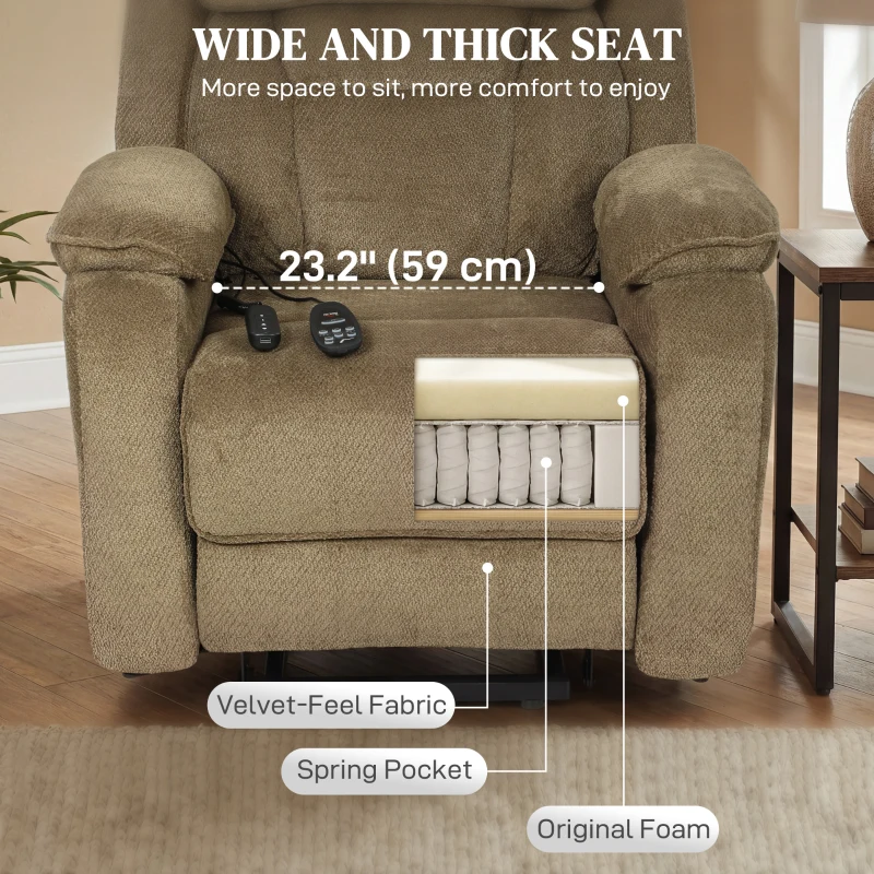 HOMCOM Power Recliner Chair with Massage, Electric Lift Chair for Elderly with Side Pockets, 2 Memory Positions, Remote, Brown